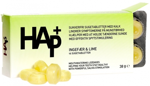 HAp+ sugetabletter Ingefær og lime, 16 stk.